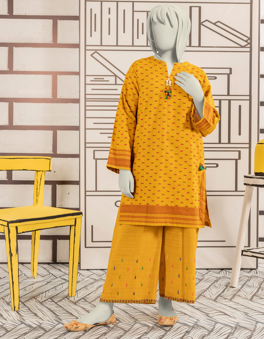 Khaddar Yellow Stitched Suit - J. Junaid Jamshed