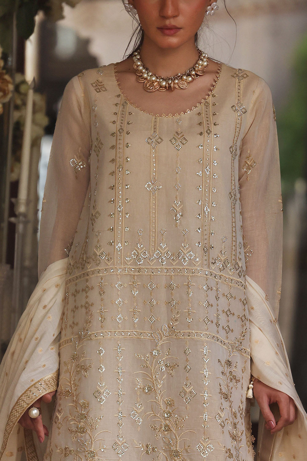 Embroidered Mehsuri Beige Stitched Suit - Gul Ahmed