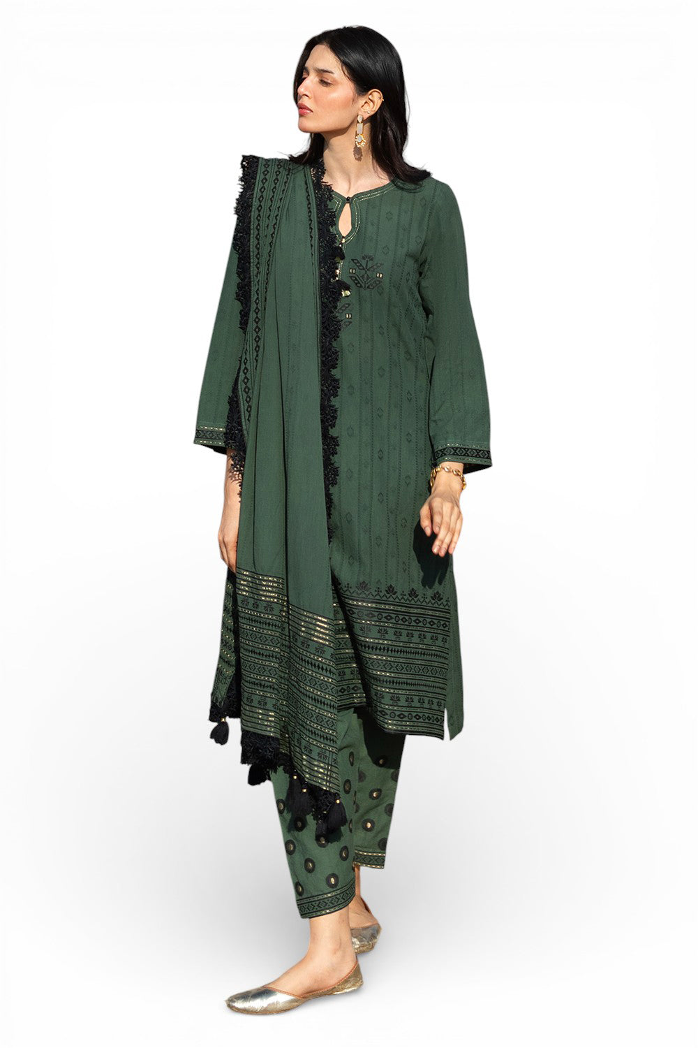 Jacquard Green Stitched Suit - Gul Ahmed