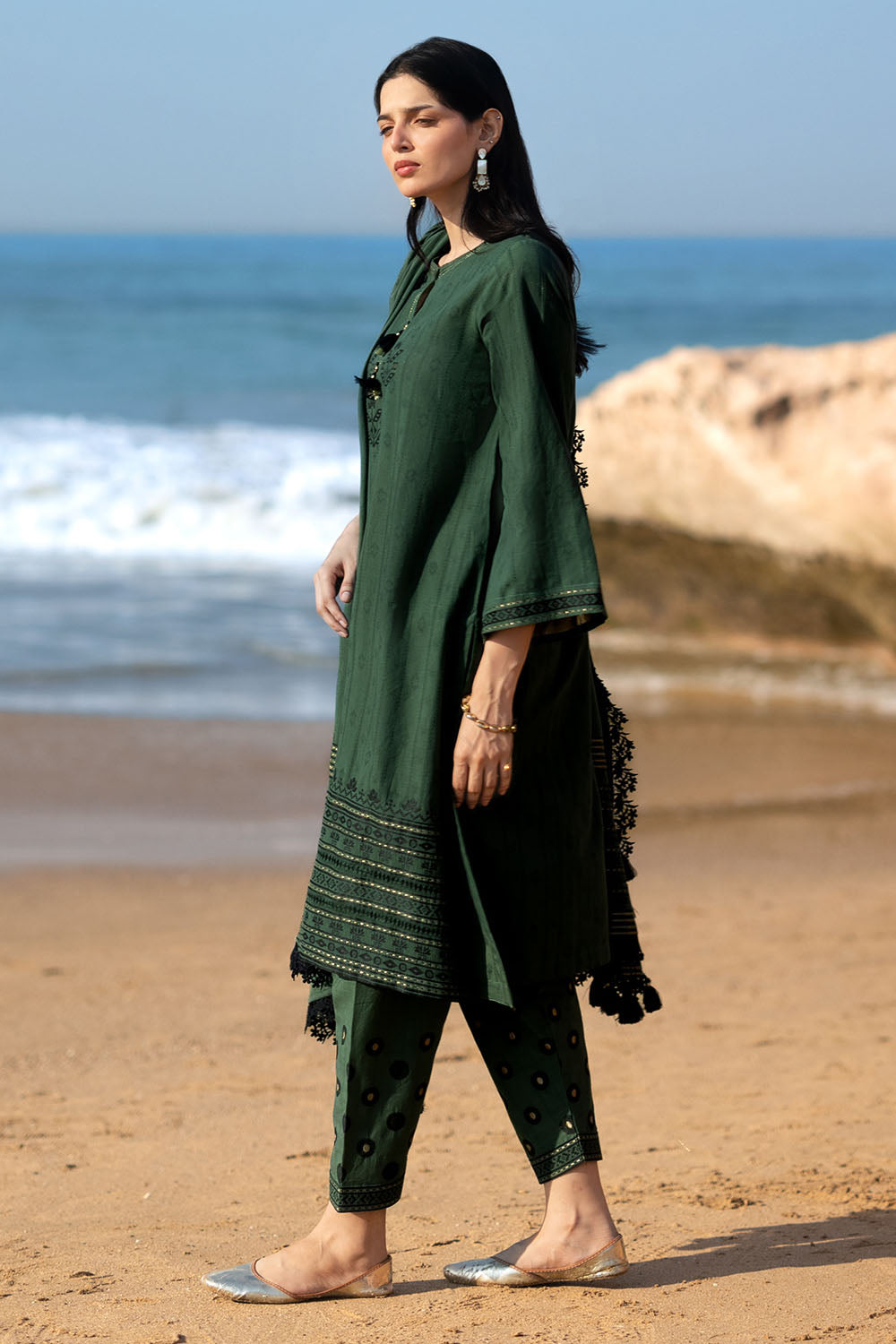 Jacquard Green Stitched Suit - Gul Ahmed