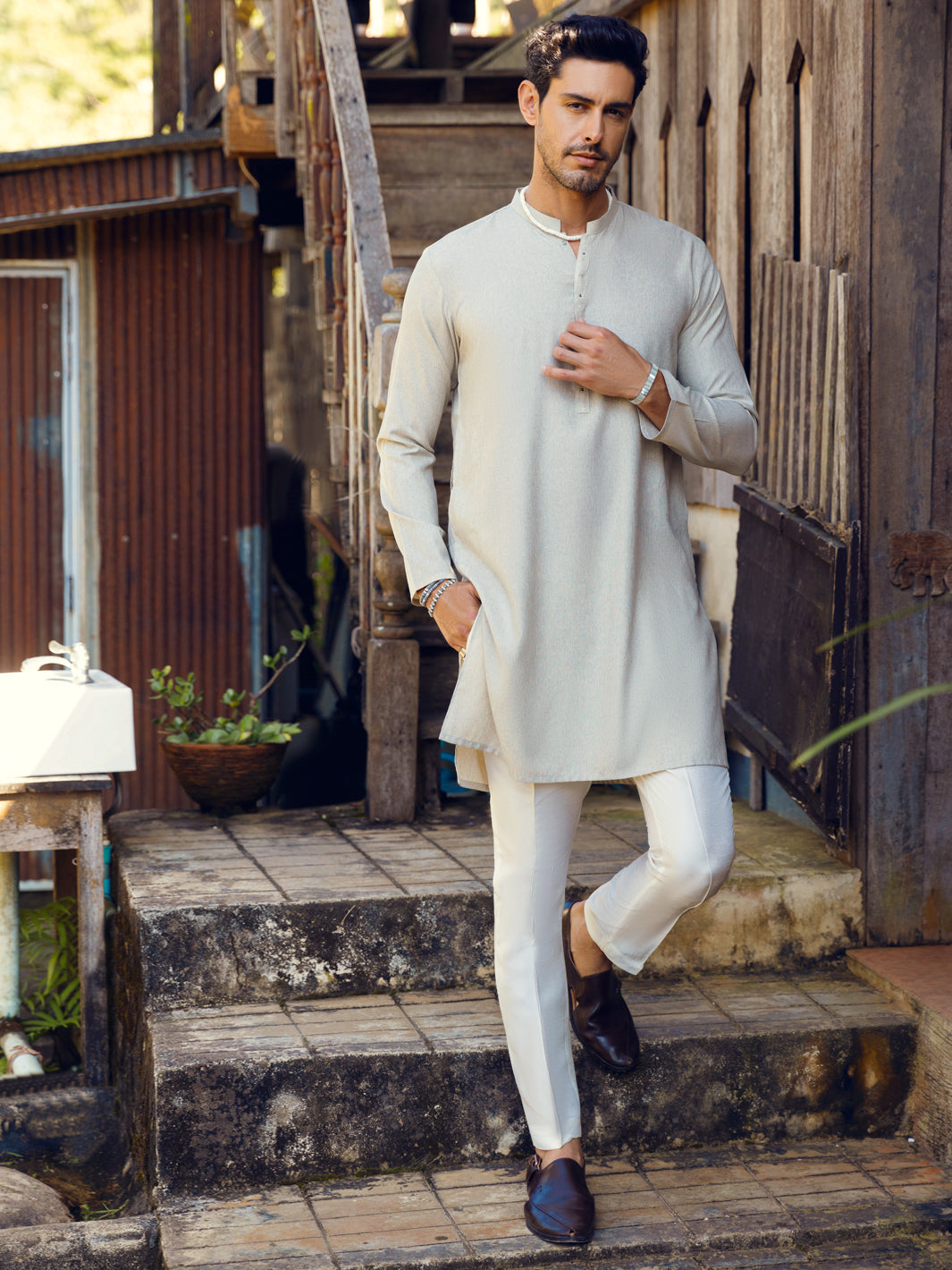 Polyester Viscose Light Grey Kurta - Almirah