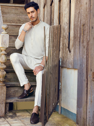 Polyester Viscose Light Grey Kurta - Almirah