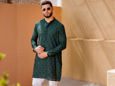 Cotton Green Kurta - J. Junaid Jamshed