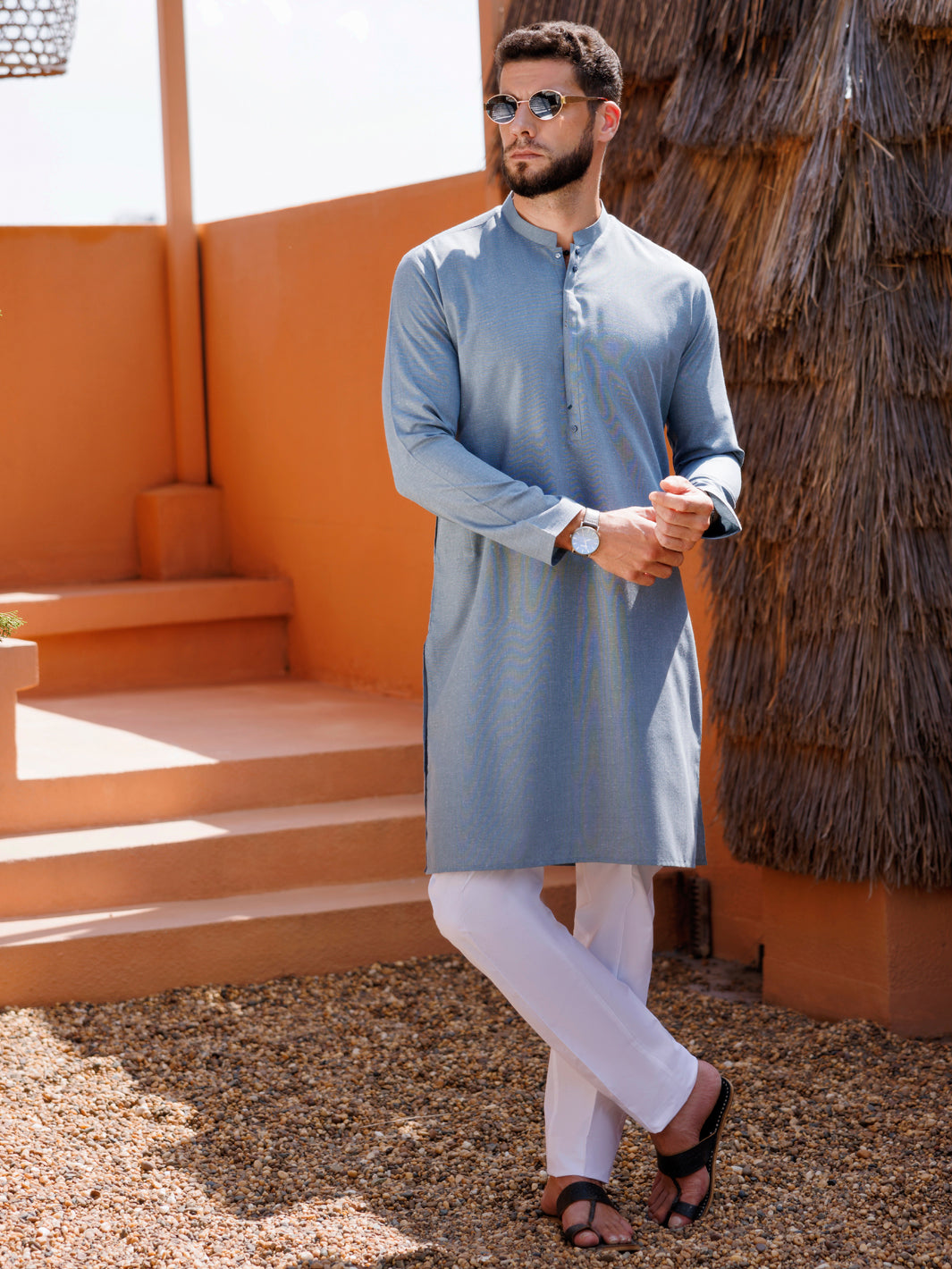 Blended Light Blue Kurta - Almirah