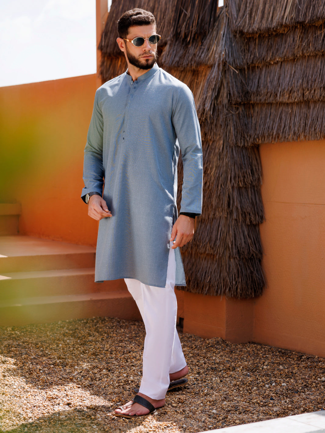 Blended Light Blue Kurta - Almirah