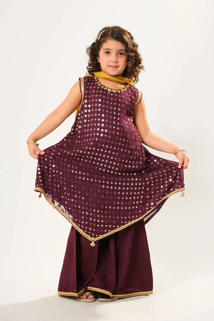 Viscose Crinkle Chiffon Magenta Stitched Suit - Senorita