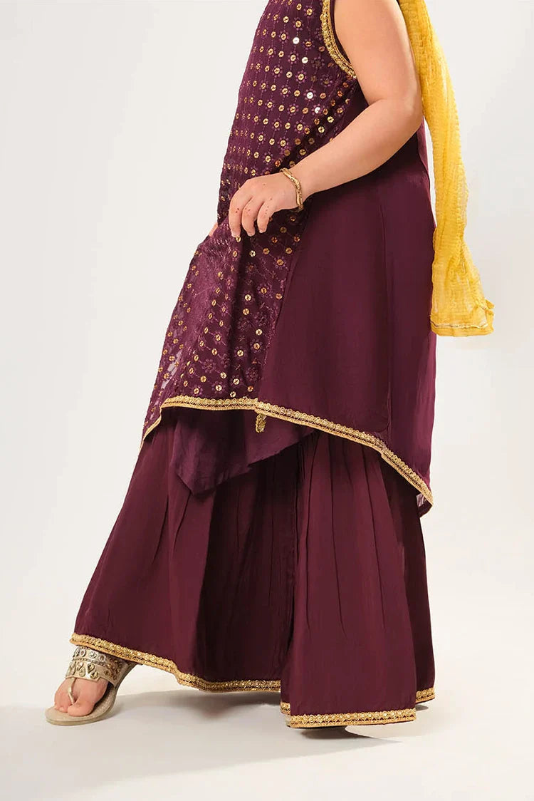 Viscose Crinkle Chiffon Magenta Stitched Suit - Senorita