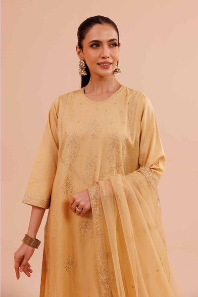 Embroidered Pale Yellow 3 Piece Suit - Nishat