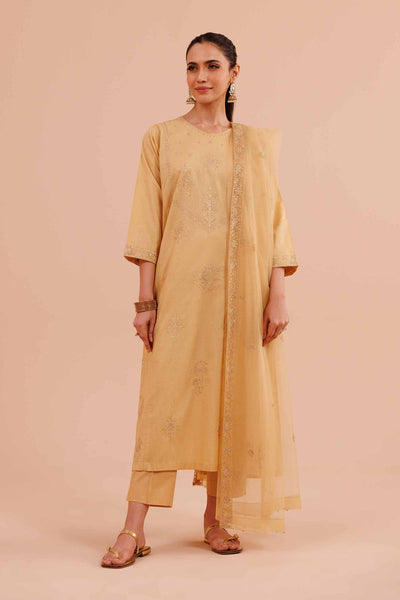 Embroidered Pale Yellow 3 Piece Suit - Nishat