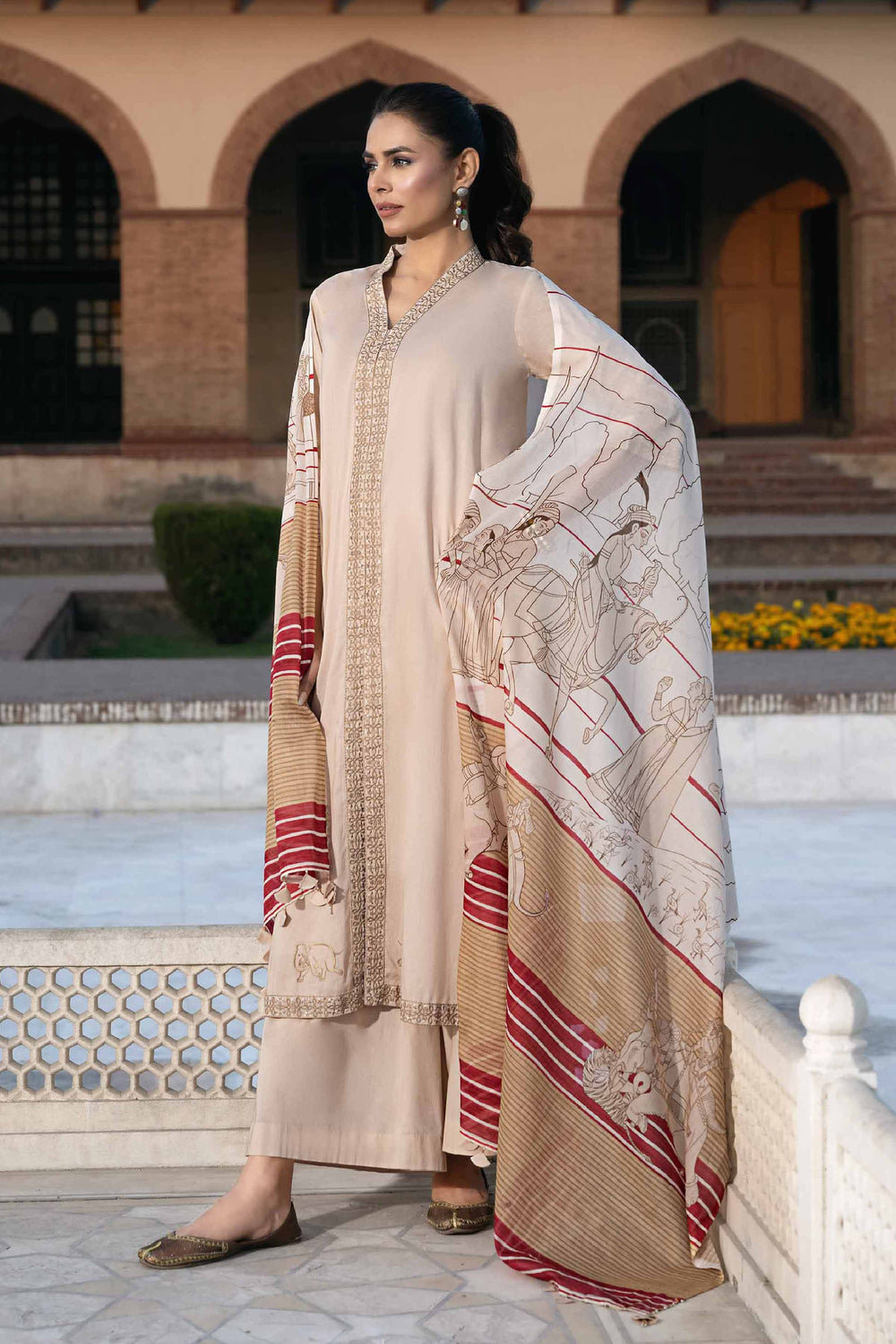 Printed Embroidered Skin 3 Piece Suit - Nishat