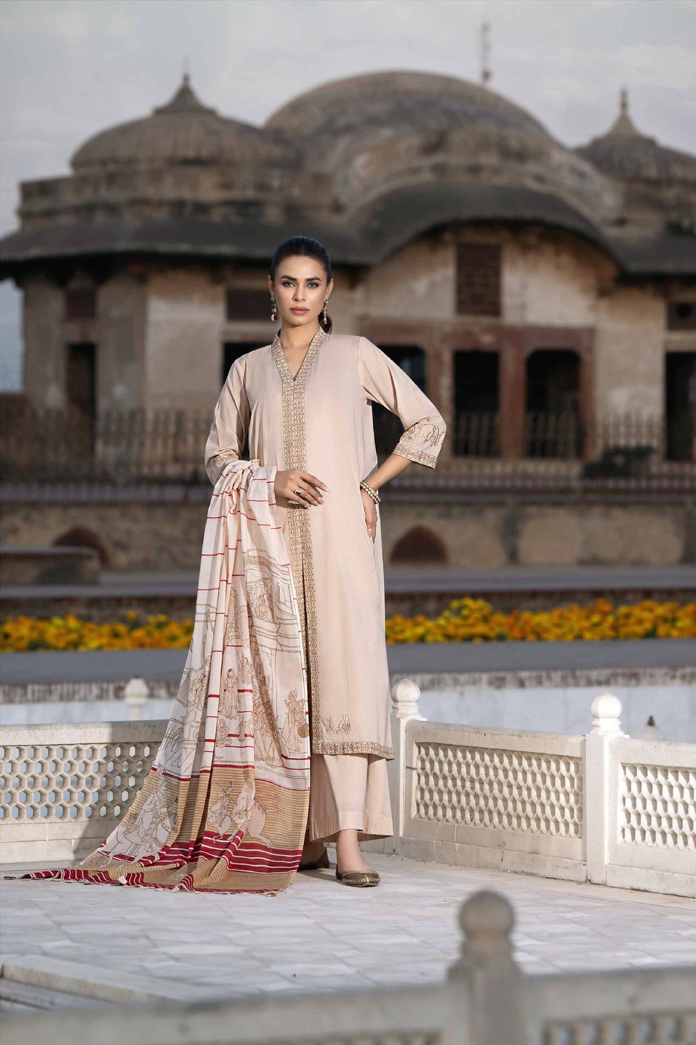 Printed Embroidered Skin 3 Piece Suit - Nishat