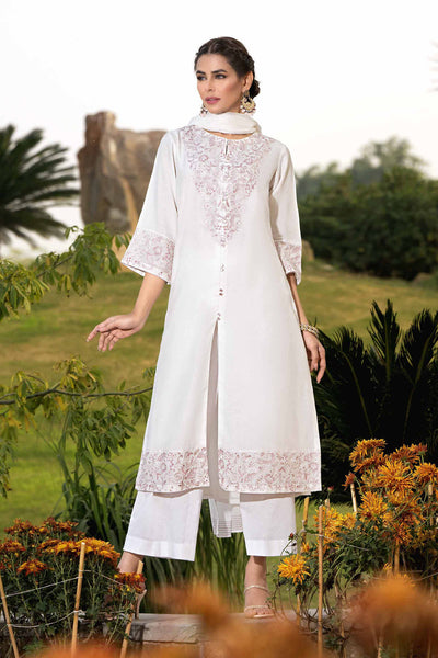Embroidered White 3 Piece Suit - Nishat