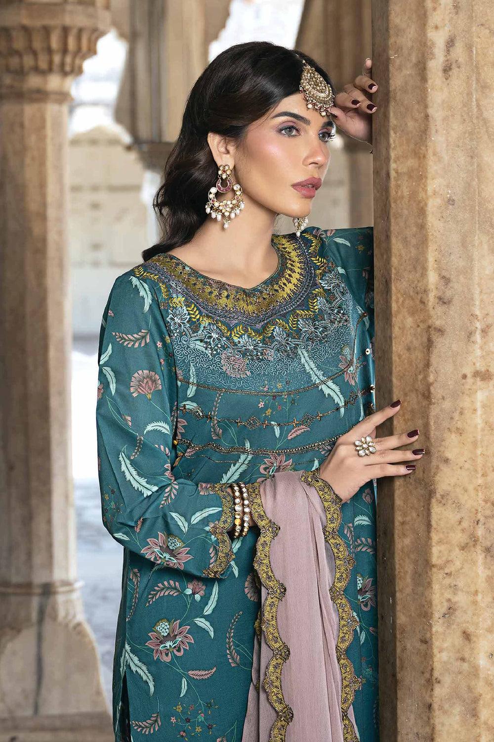 Embroidered Teal 3 Piece Suit - Nishat