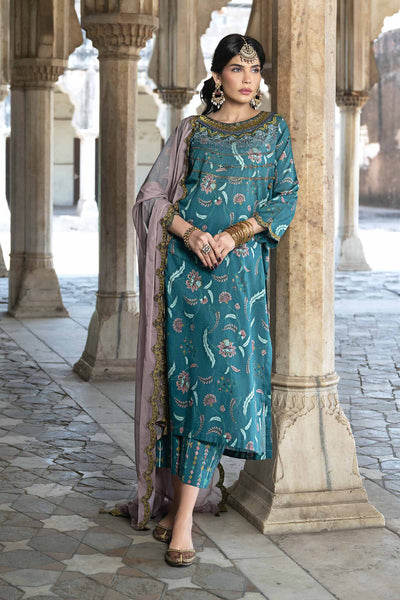 Embroidered Teal 3 Piece Suit - Nishat