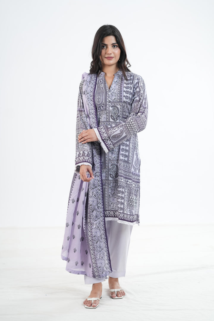 Khaddar Grey Stitched Suit - Khaadi