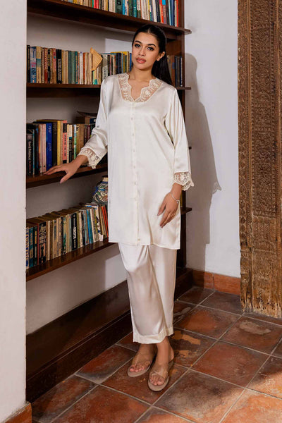 Embroidered Loungewear Off White 2 Piece Suit - Nishat