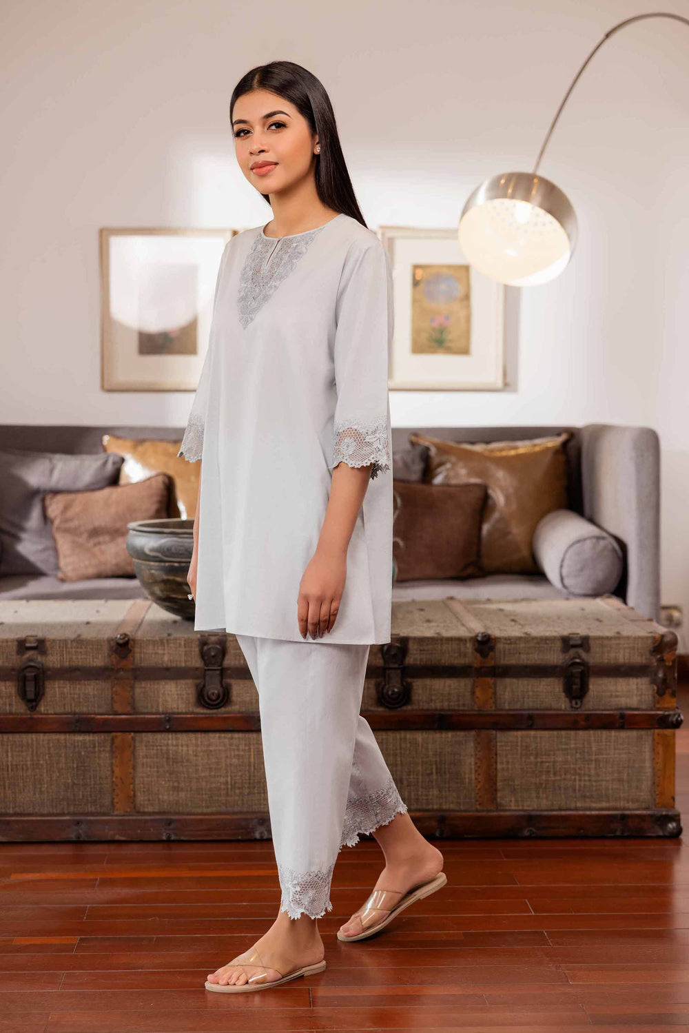 Embroidered Loungewear Sky Blue 2 Piece Suit - Nishat