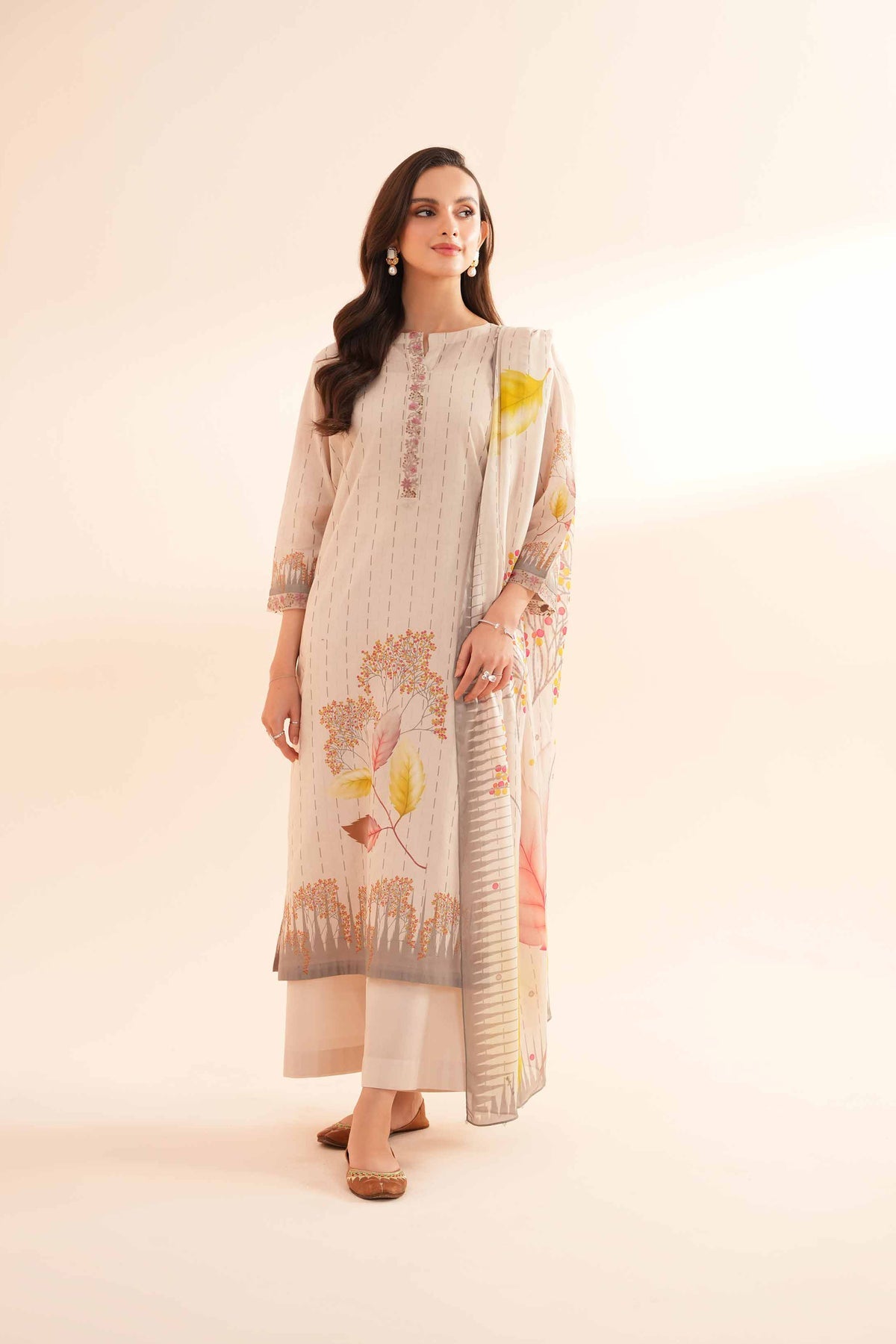Embroidered Loungewear Ivory 3 Piece Suit - Nishat