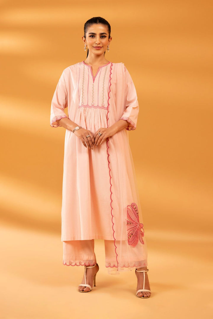 Embroidered Pink 3 Piece Suit - Nishat