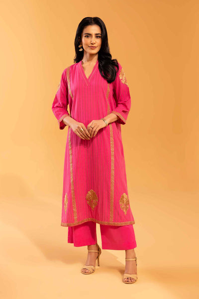 Embroidered Shocking Pink 2 Piece Suit - Nishat