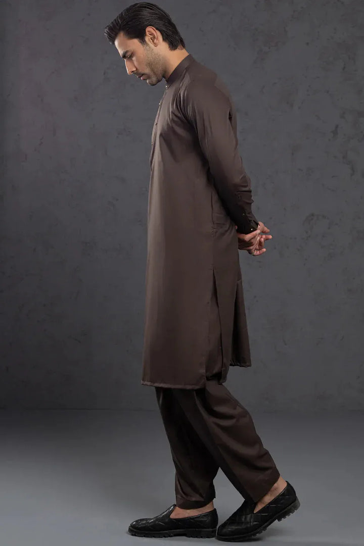 Blended Brown Kurta Trouser - Almirah