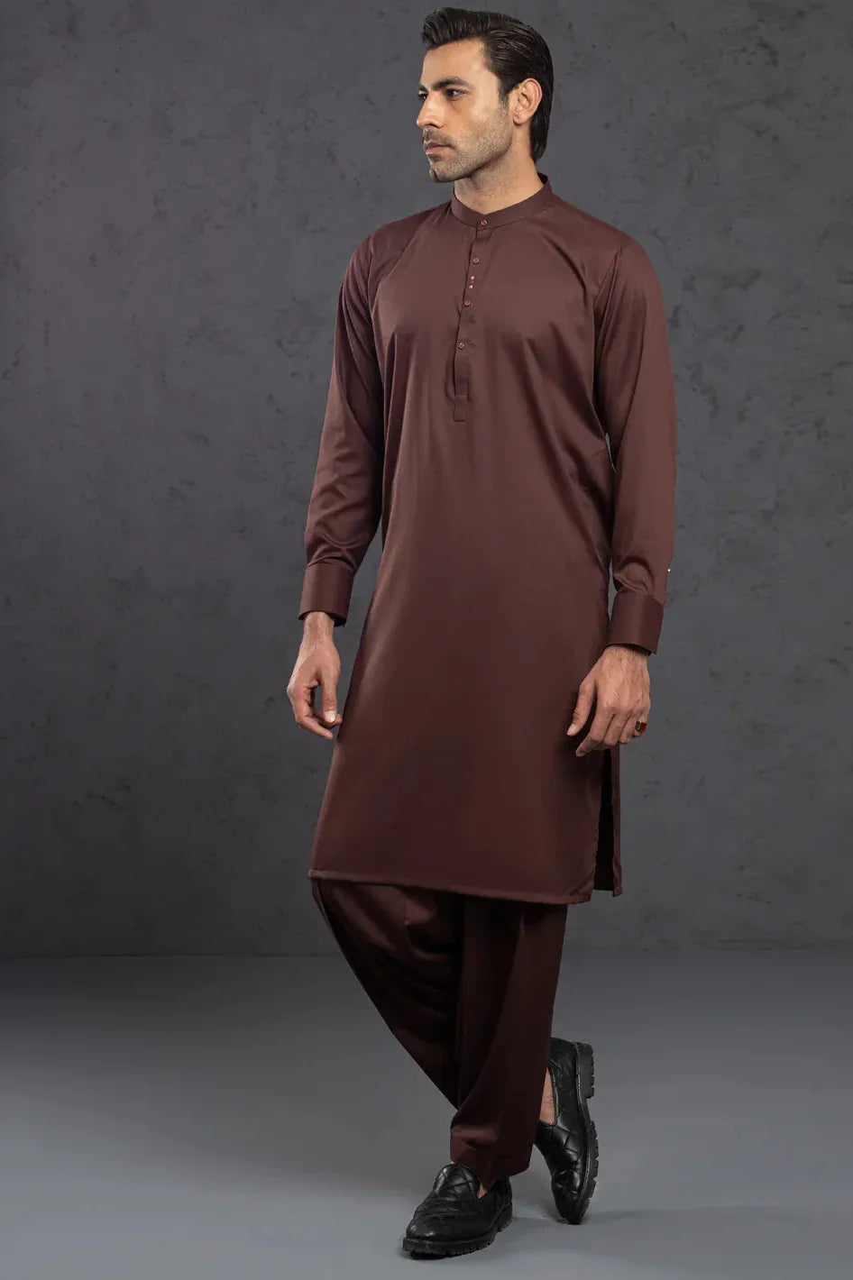 Blended Maroon Kurta Trouser - Almirah