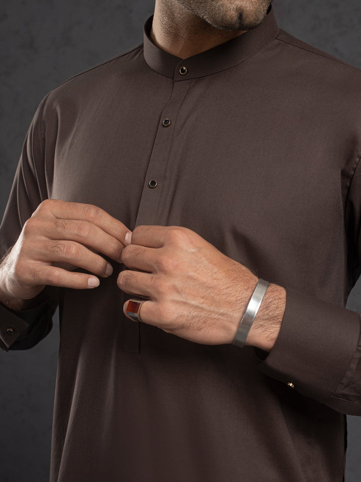 Blended Brown Kurta Trouser - Almirah