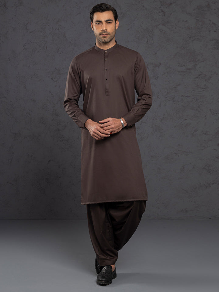 Blended Brown Shalwar Kameez - J. Junaid Jamshed