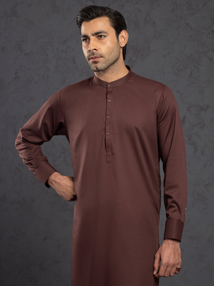 Blended Maroon Kurta Trouser - Almirah