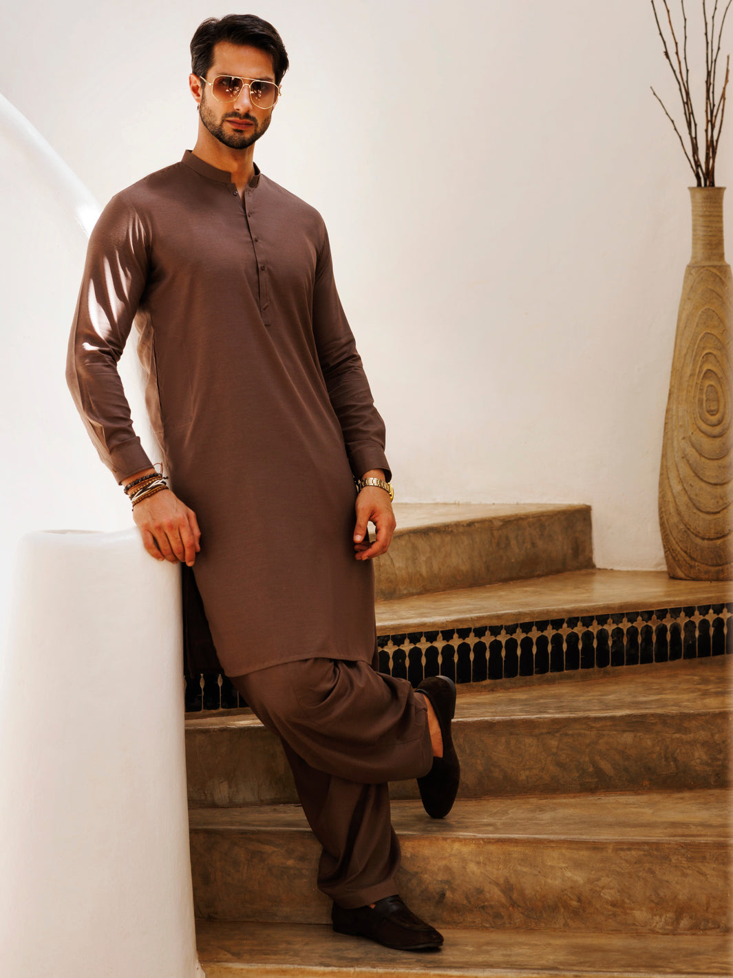 Blended Brown Shalwar Kameez - J. Junaid Jamshed