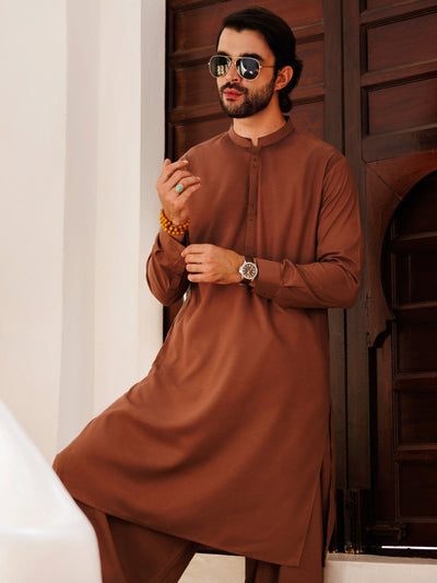 Blended Brown Shalwar Kameez - J. Junaid Jamshed