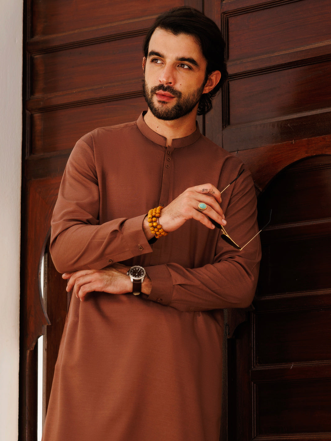 Blended Brown Shalwar Kameez - J. Junaid Jamshed