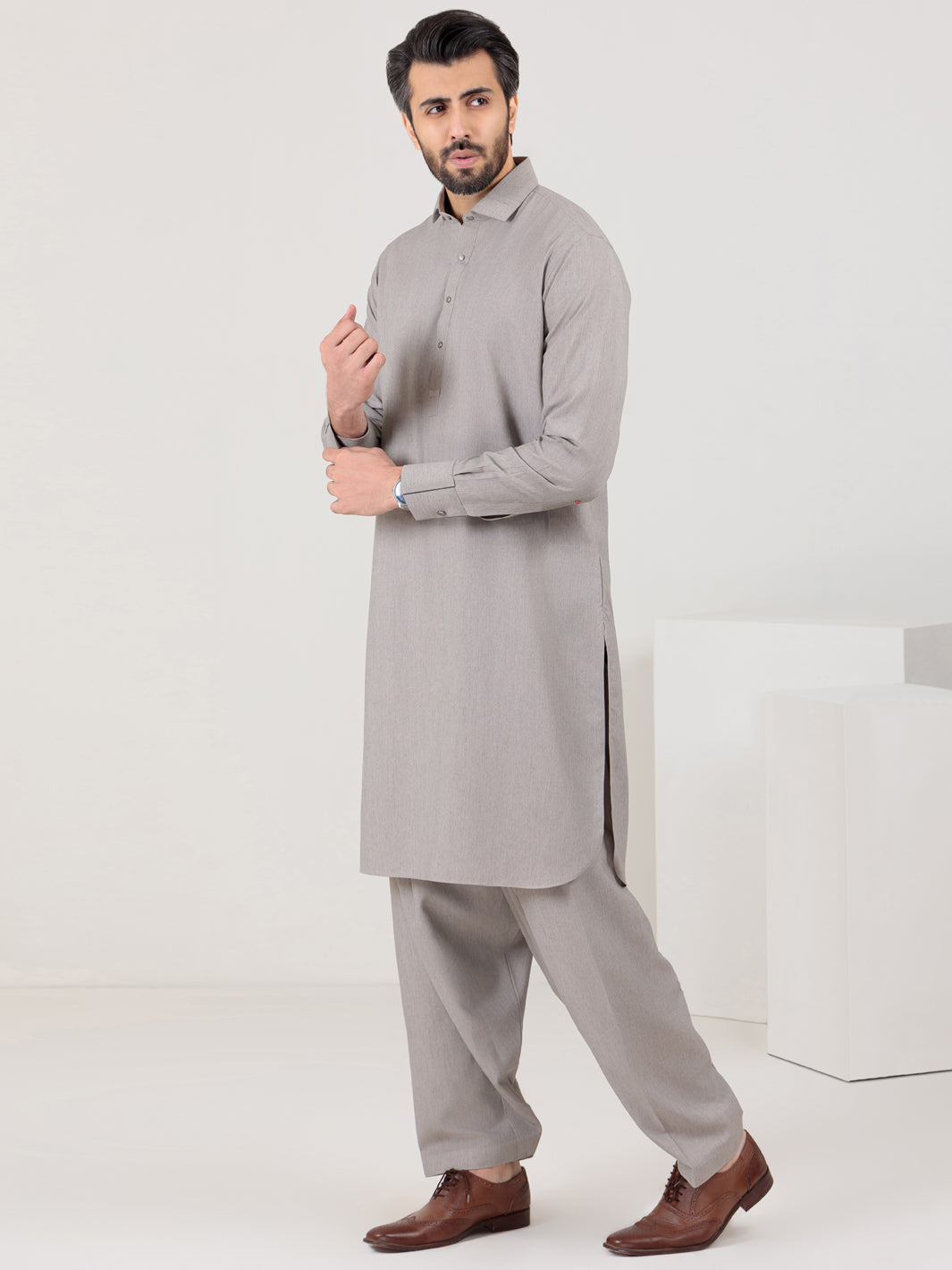 Polyester Viscose Grey Shalwar Kameez - Almirah