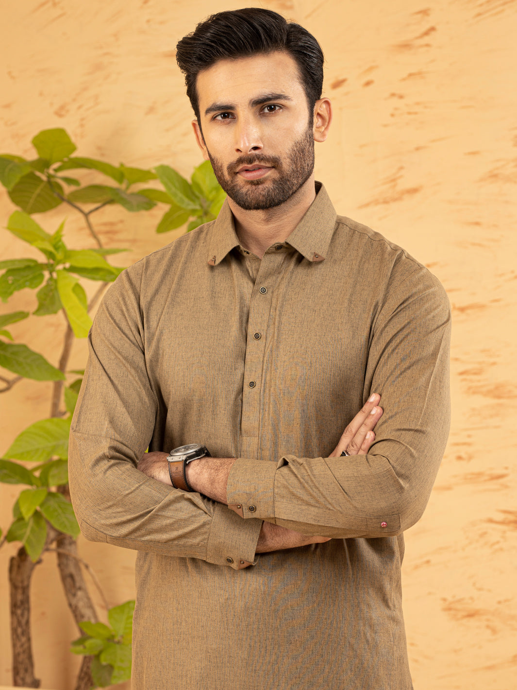 Polyester Khaki Brown Shalwar Kameez - Almirah