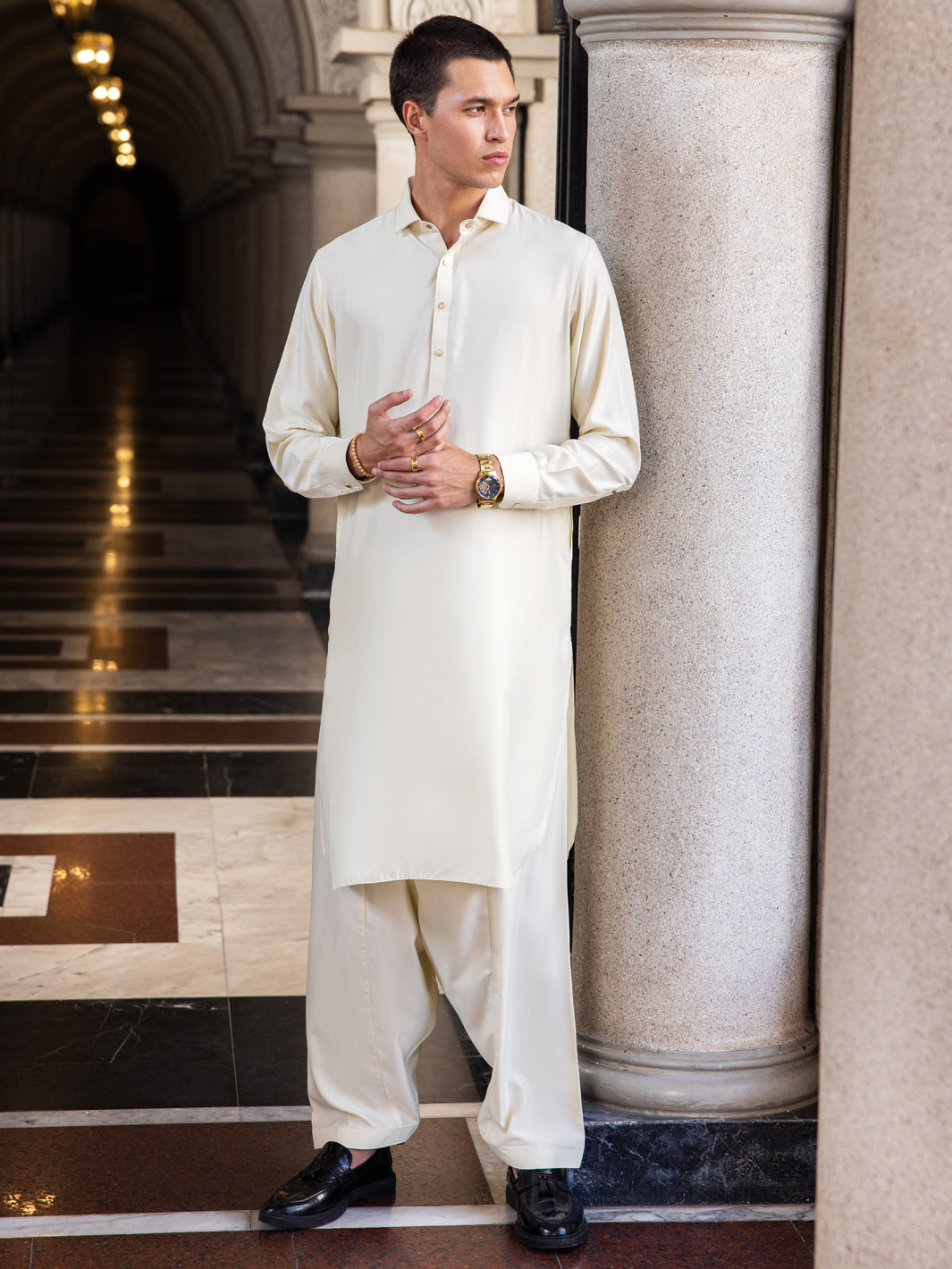 Blended Cream Shalwar Kameez - Wasim Akram by Almirah