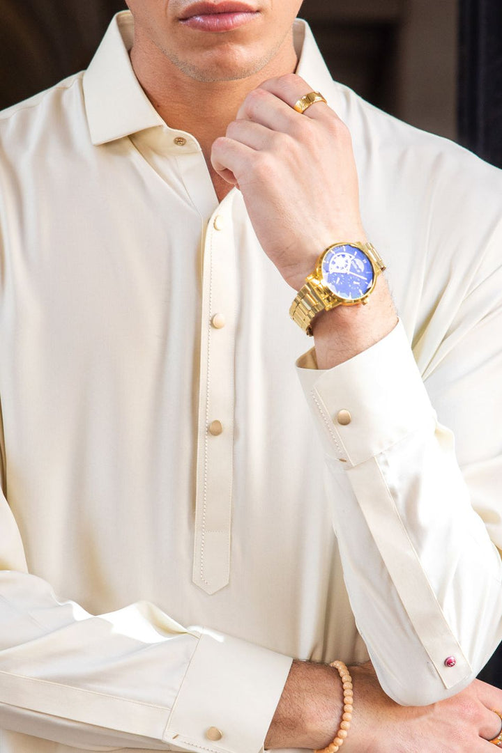 Blended Cream Shalwar Kameez - Wasim Akram by Almirah