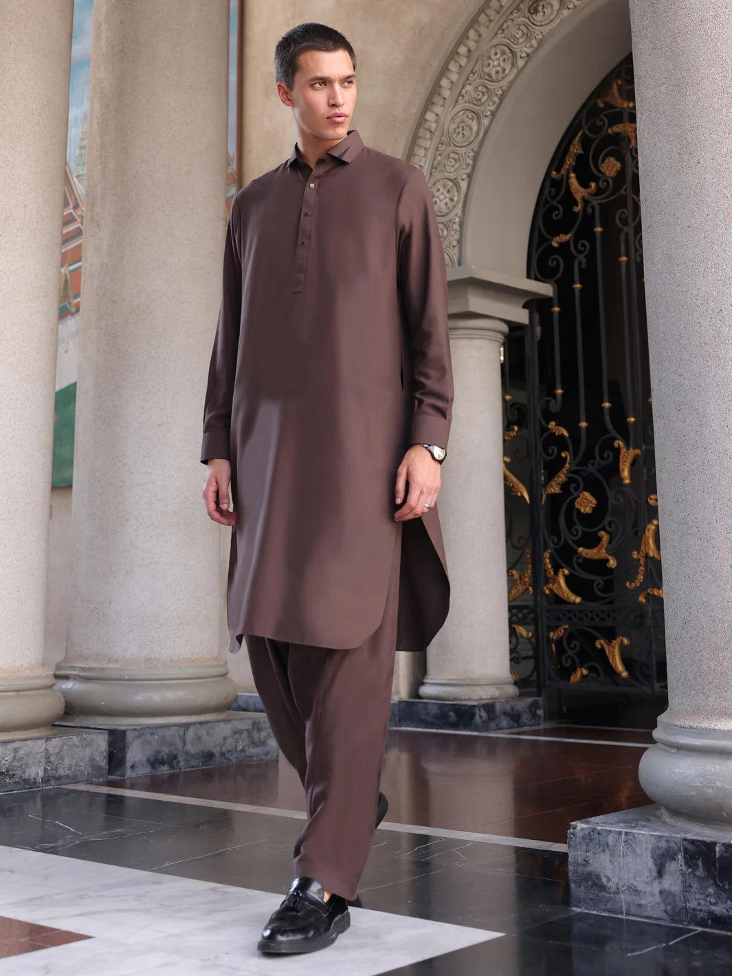 Blended Dark Brown Shalwar Kameez - Wasim Akram by Almirah