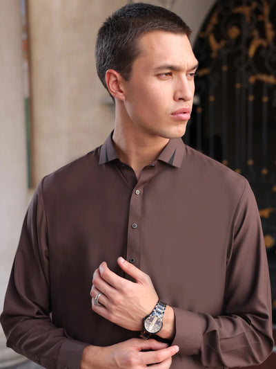 Blended Dark Brown Shalwar Kameez - Wasim Akram by Almirah