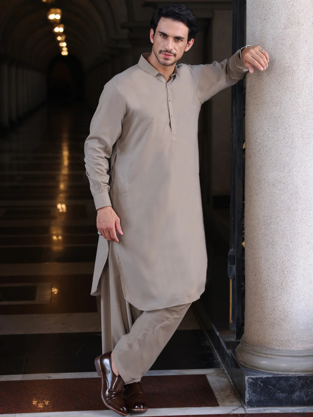 Blended Ash Grey Shalwar Kameez - Wasim Akram by Almirah