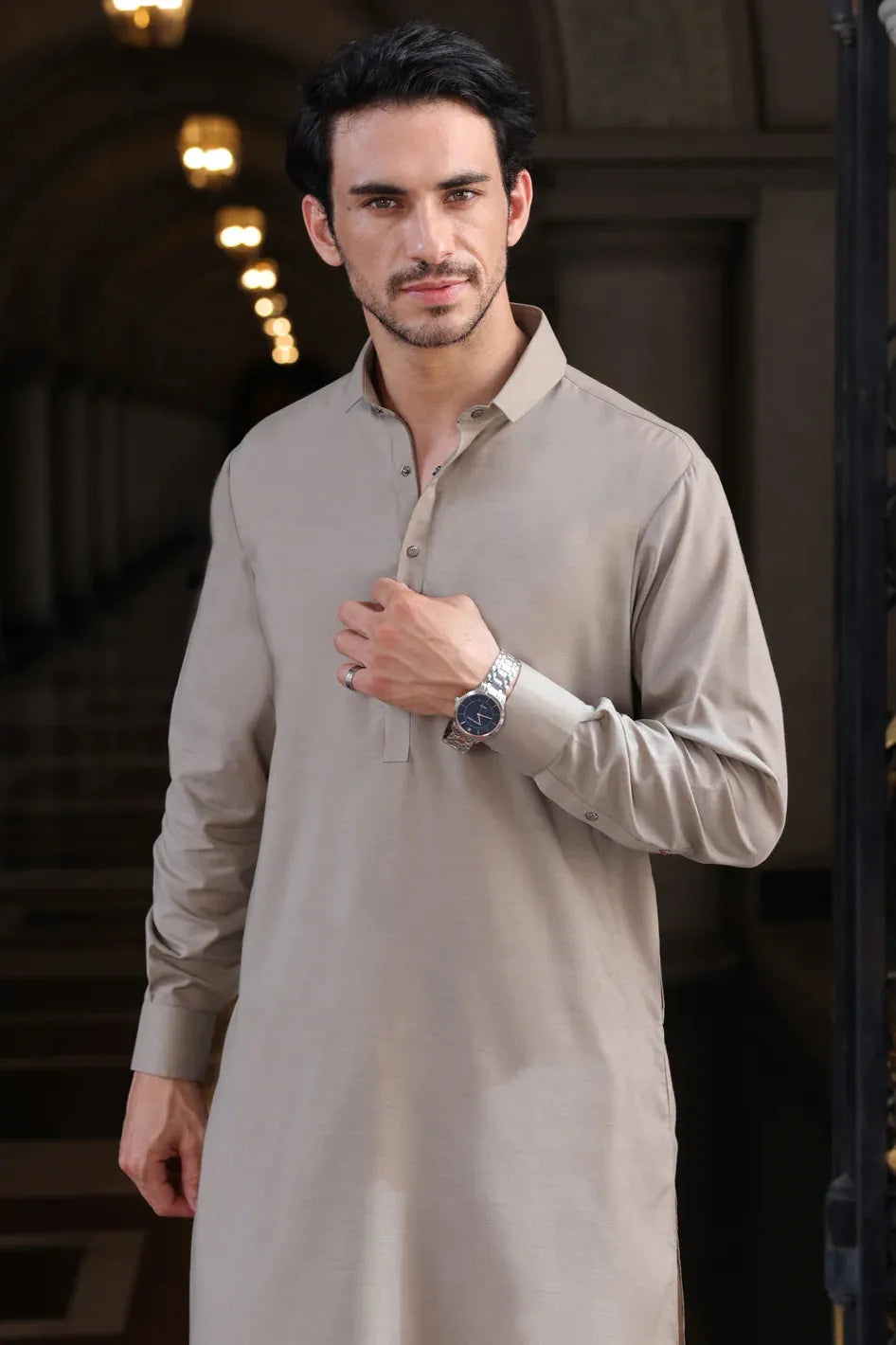 Blended Ash Grey Shalwar Kameez - Wasim Akram by Almirah