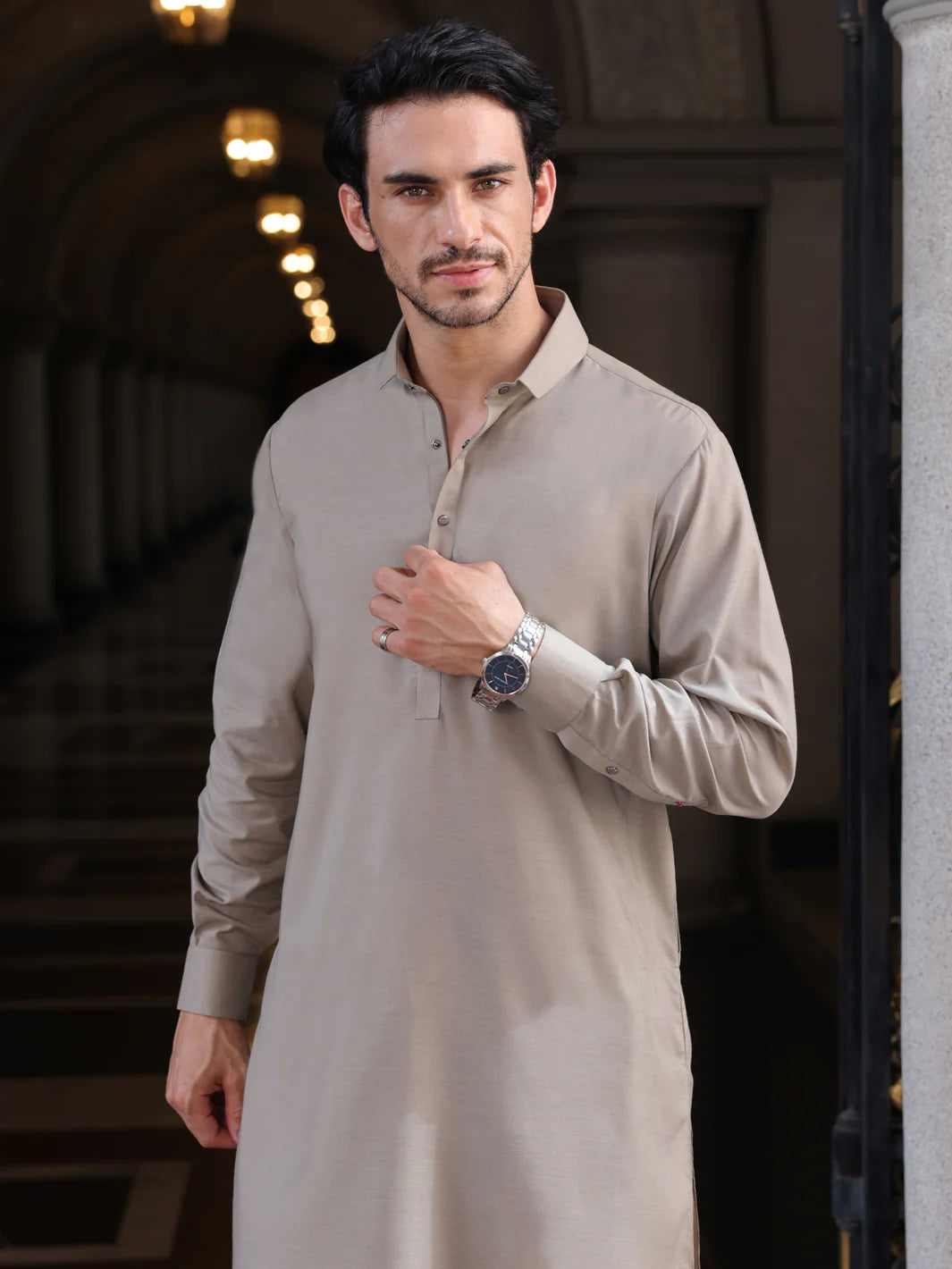 Blended Ash Grey Shalwar Kameez - Wasim Akram by Almirah