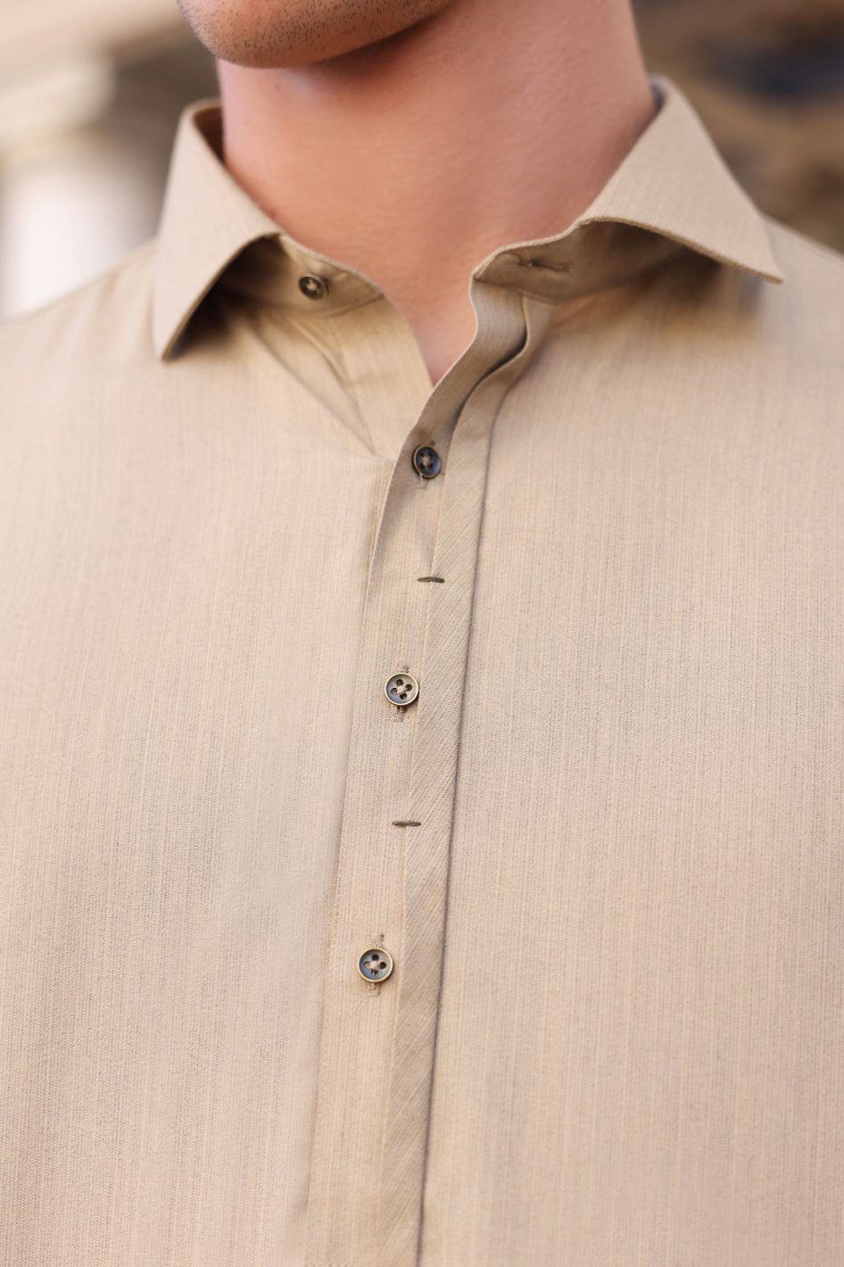 Polyester Viscose Dull Khaki Kurta Shalwar - Wasim Akram by Almirah