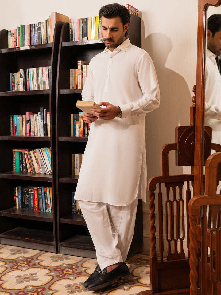 Cotton White Shalwar Kameez - Almirah