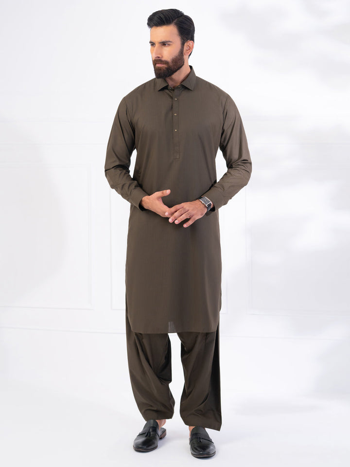 Polyester Olive Green Shalwar Kameez - Almirah