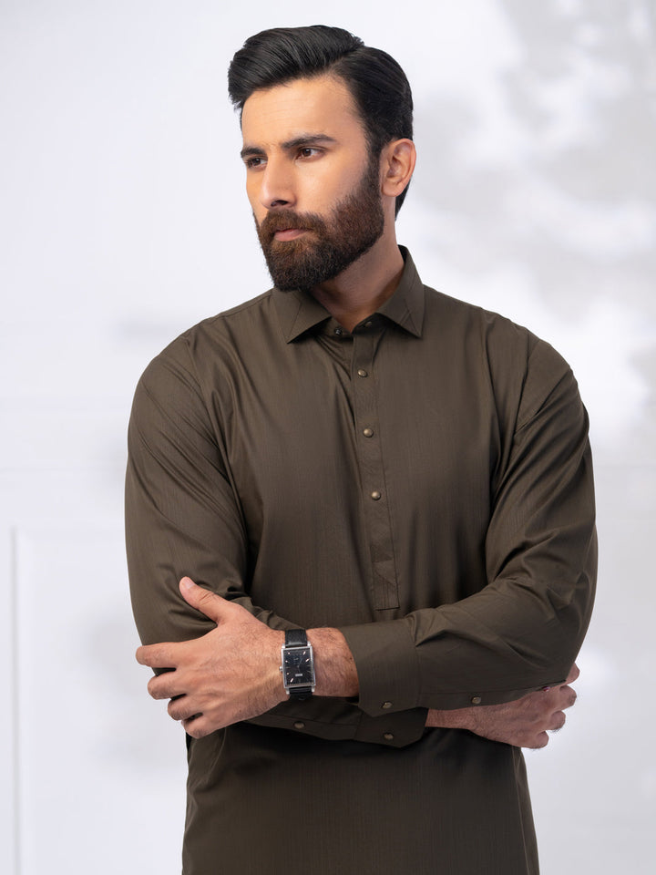 Polyester Olive Green Shalwar Kameez - Almirah