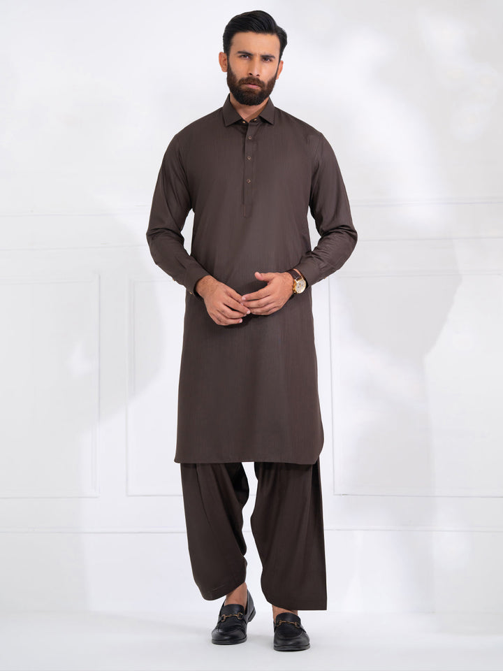 Polyester Dark Brown Shalwar Kameez - Almirah