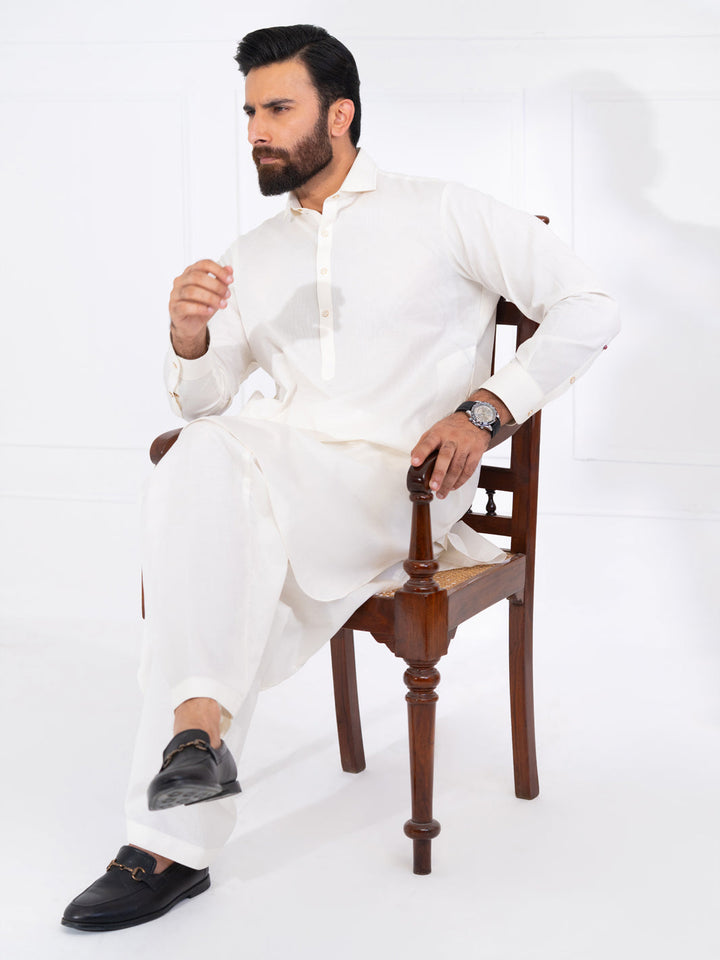 Blended White Shalwar Kameez - Almirah