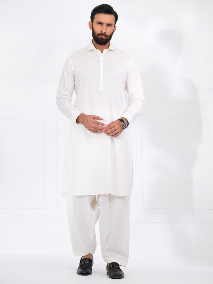 Blended White Shalwar Kameez - Almirah