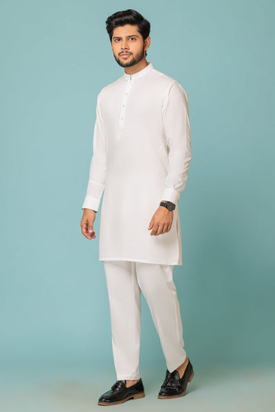 Blended White Kurta Shalwar - Bonanza