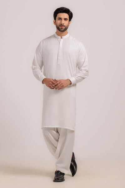 Blended White Kurta Shalwar - Bonanza